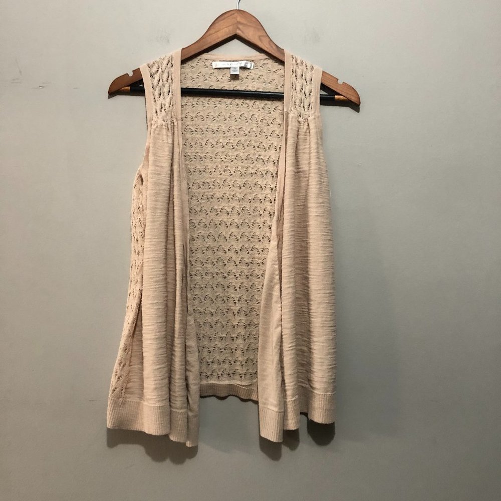 LC Lauren Conrad Sleeveless Open Front Vest w/ Loose Knit Back Beige XSmall